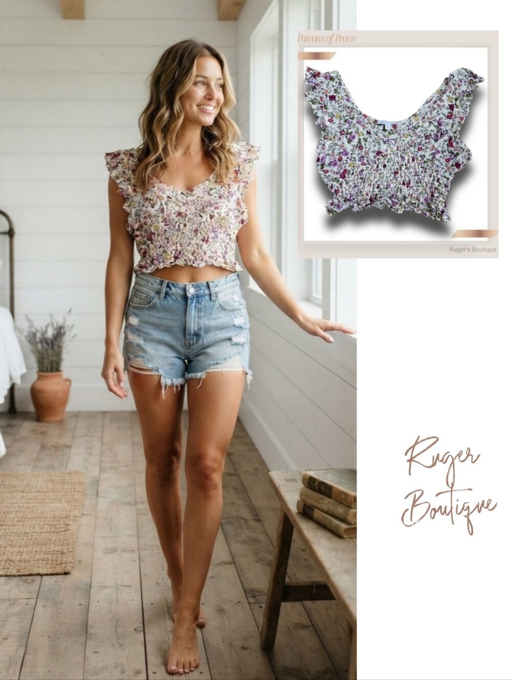 🌿Patrons of Peace Womens XS Floral Ruffle Crop Top